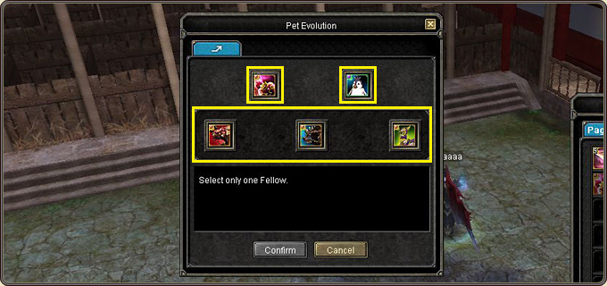 Evolving a growth pet at the Stable NPC